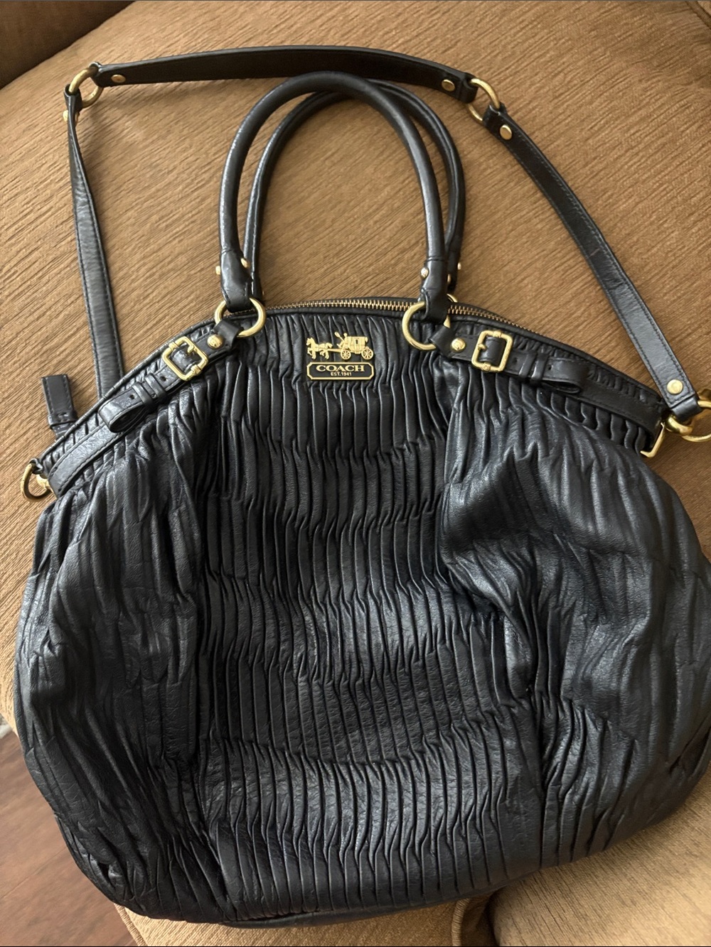 Coach Madison Midnight Black Gathered Leather Lindsey Satchel Shoulder Bag - Picture 13 of 16